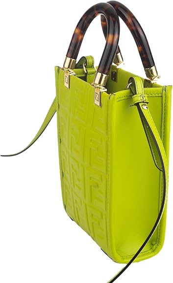 FF Mini Bag Sunshine Shopper Tote Crossbody Bag Calf Leather Green 8BS051