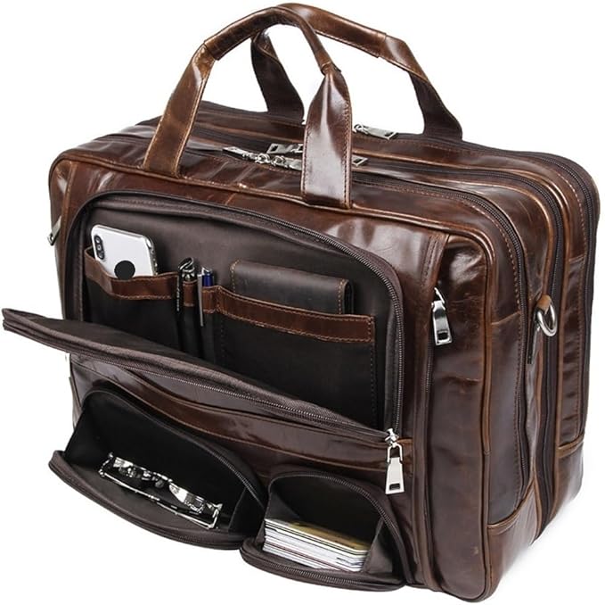 Men Handbag Men s Genuine Leather Shoulder Bag Male Large Capacity Travel Bag Multi-Functional Real Leather Briefcase