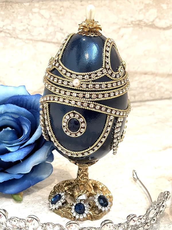 1981 ONE of a Kind Princess Diana Sapphire Blue Faberge egg style Jewelry Trinket Box Silk Interior Hand lined MUSICAL Fabergé egg + Lady Diana Silver Coin + Spencer Tiara Glamour Grace Elegance gift