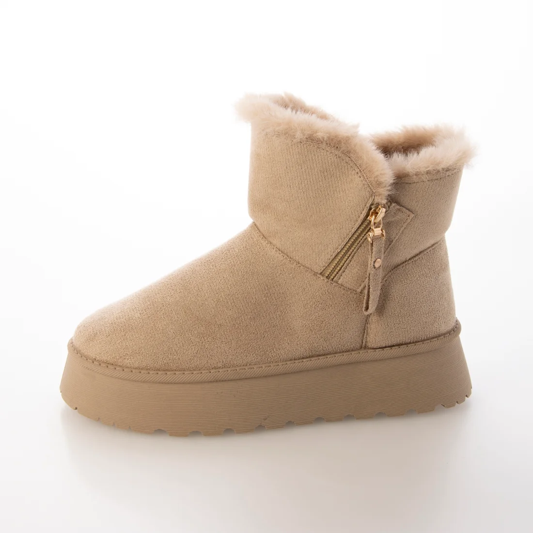 Thick sole side zipper mouton boots (camel suede)