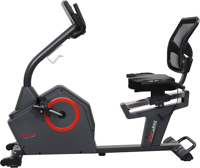 Sunny Health & Fitness Programmable Recumbent Exercise Bike with Optional Exclusive and Enhanced Bluetooth Connectivity (Smart)