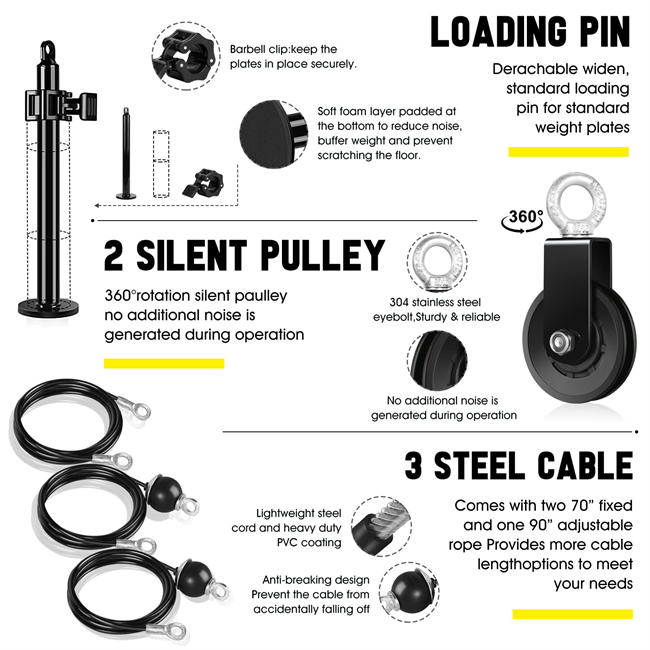 Weight Cable Pulley System Gym - Upgraded LAT Pull Down Machine Accessories, LAT and Lift Cable Pulley Attachments for Home Gym Equipment, Crossover Clip Chest, Tricep Pull Down, Biceps Curl Workout1