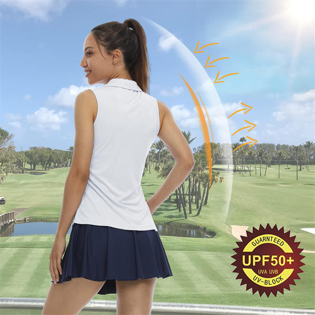 Women Sleeveless Polo Golf Shirts Quick Dry 50+ UV Protection V-Neck with Collar Lightweight Tennis Tank Tops