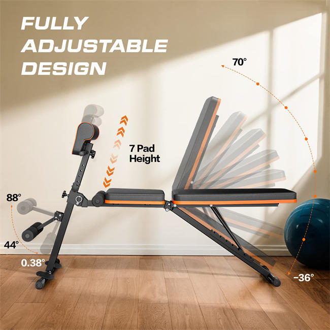 Adjustable Weight Bench for Full Body Workout, All-in-One Exercise Bench Supports up to 772lbs, Foldable Flat, Incline, Decline Workout Bench with Two Exercise Bands for Home Gym, PCWB01 Upgraded Version