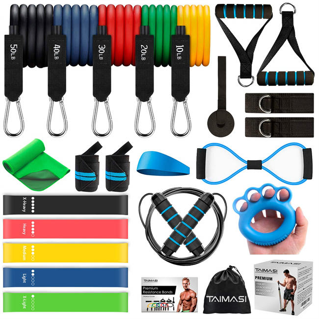 23Pcs Resistance Bands Set Workout Bands, 5 Stackable Exercise Bands with Handles, 5 Resistance Loop Bands, Jump Rope, Figure 8 Resistance Band, Headband, Cooling Towel