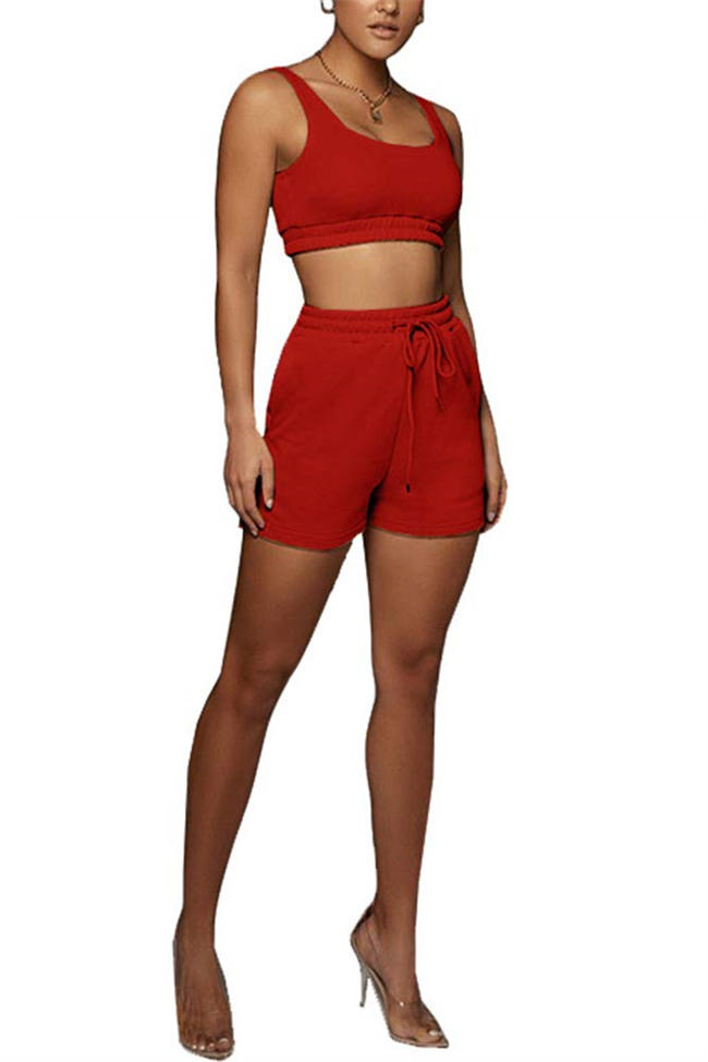 Womens Sexy 2 Piece Outfits Sets Sleeveless Tank Crop Tops High Waisted Drawstring Shorts Active Tracksuits