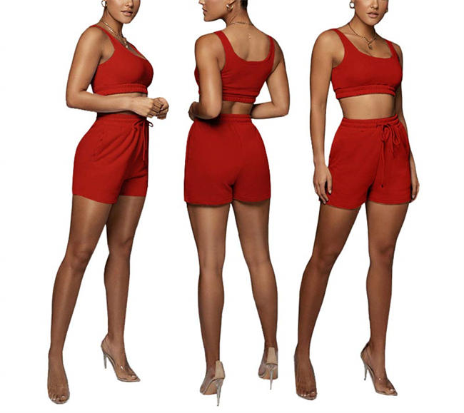 Womens Sexy 2 Piece Outfits Sets Sleeveless Tank Crop Tops High Waisted Drawstring Shorts Active Tracksuits