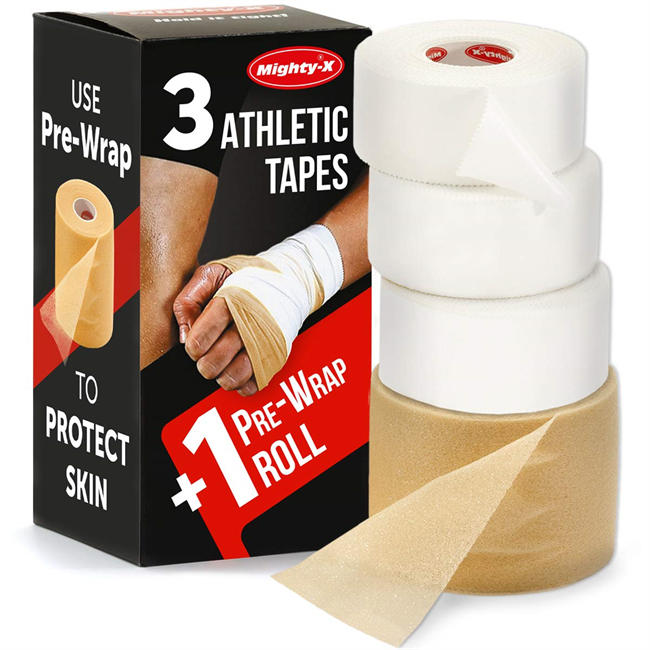 White Athletic Tape + PreWrap - 4 Pack - Easy to Tear with No Sticky Residue - Used as: Ankle Tape, Climbing Tape, Boxing Tape - Sports Tape Athletic - 1.5in x 45ft