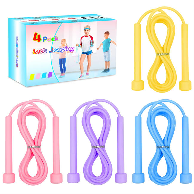 Jump Rope for Kids, 4 Pack Soft Durable PVC Kids Skipping Rope Adjustable Length Jumping Skip Ropes for Boys, Girls, Children, Students Outdoor Sport Exercise Fitness Weight Loss