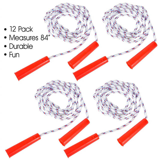 84 Inch Nylon Ropes for Kids - Pack of 12 - Durable Jump Ropes with Plastic Handles - Healthy Indoor and Outdoor Skipping Activity, Party Favors, Gifts for Boys and Girls