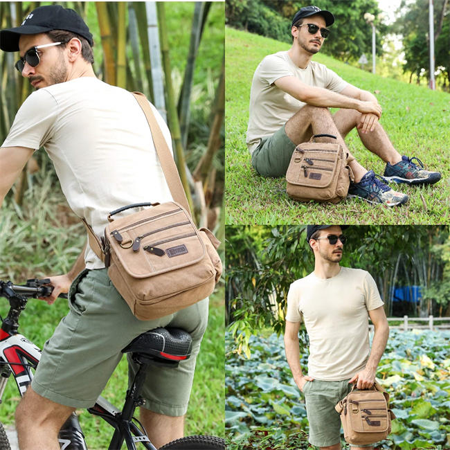 Mens bag Canvas Shoulder Bag Small Messenger Crossbody Bag Work Bag Vintage Multi-function