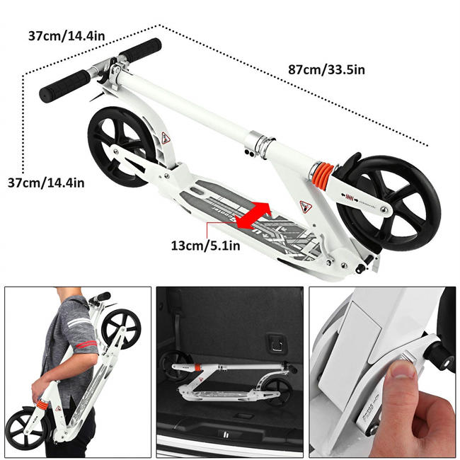 Kids/Adult Scooter with 3 Seconds Easy-Folding System, 220lb Folding Adjustable Scooter with Foot Brake and 200mm Large Wheels