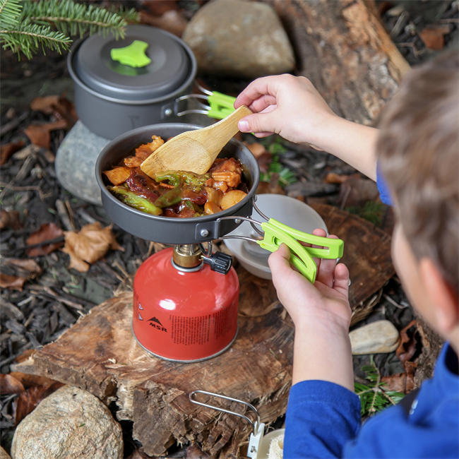 Camping Cookware Mess Kit for Backpacking Gear – Camping Cooking Set - Backpack Camping Pot and Pans Set - Portable Camping Stove and Backpacking Stove Compatible - Camp Accessories Equipment