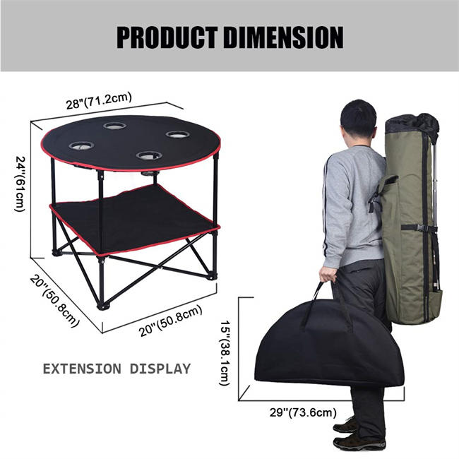 Portable Camping Table Folding Picnic Table with 4 Cup Holders and Carrying Bags Collapsible Canvas Travel Table for Barbecue Travel Fishing